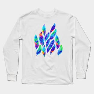 Multicolor Feathers Watercolor Painting Long Sleeve T-Shirt